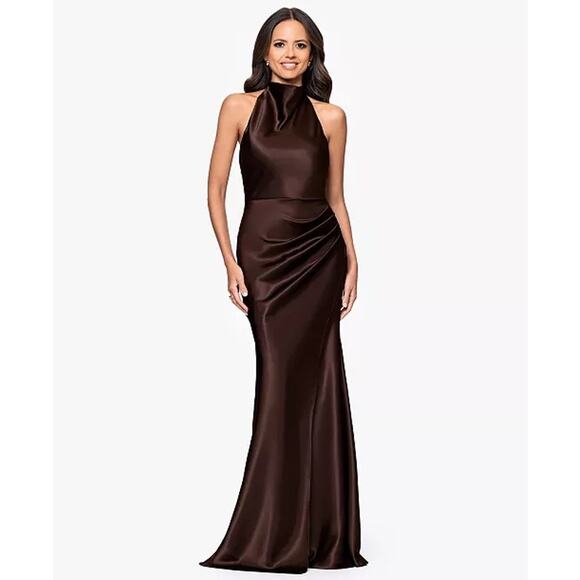 Betsy & Adam Dresses & Skirts - Betsy & Adam Formal Evening Gown Women Size 10 Brown Satin Halter Neck Dress